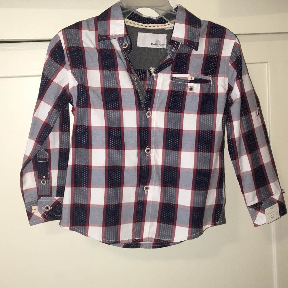 Brand new boys Craft+Flow plaid button down shirt
